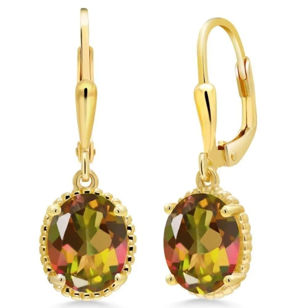 18K Yellow Gold 925 with 4.00 Cttw Mango Mystic Topaz Oval Leverback Earrings